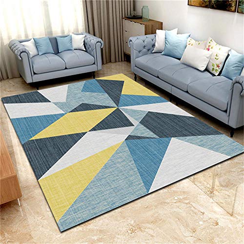 WQ-BBB Alfombra Sin Desvanecimiento Sala De Estar La Alfombrers Diseño geométrico Rectangular sin Pelo jarapas Negro Gris Blanco Azul Amarillo Alfombra Salon Decorativa Super Suave Moqueta 140X200cm