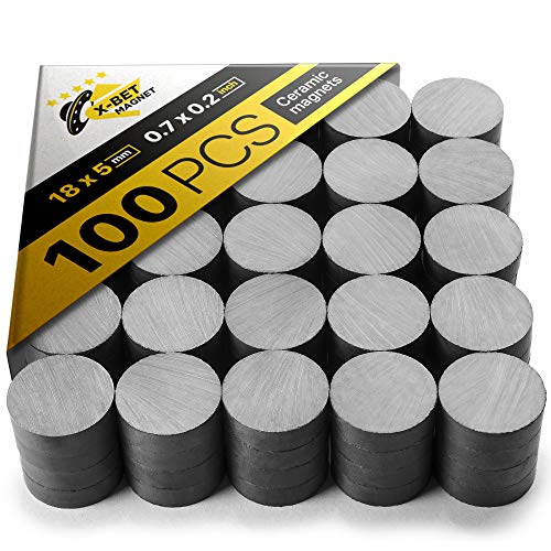 X-bet MAGNET ™ Imanes Cerámicos 100 uds - 18 mm (.709 pulgadas) Disco redondo - Círculo Plano Imanes al Por Mayor para Manualidades, Ciencia y Pasatiempos - Perfecto para Refrigerador, Pizarra, Nevera