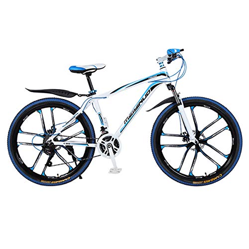 XXXSUNNY Bicicletas de montaña para Hombre de 26 Pulgadas, Bicicletas con Frenos de Disco, Bicicletas de montaña Profesionales ultraligeras Cuadro Fuerte aleación Aluminio,24/White~Blue,Alloy