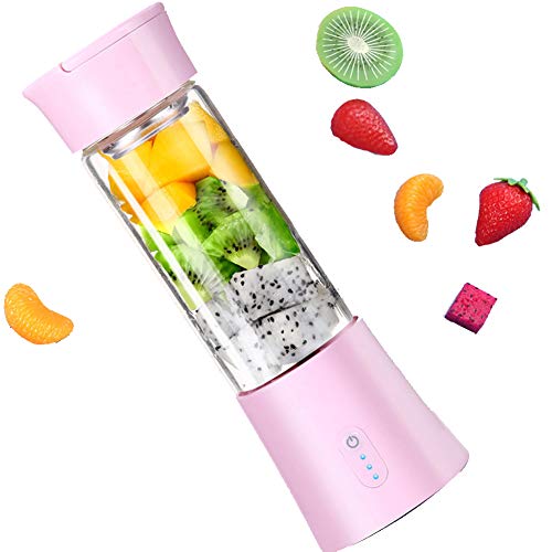 YCYLMQ Exprimidor Portátil De 380 Ml, Exprimidor USB Taza Licuadora De Frutas Multifunción, Licuadora De Seis Piezas Batido De Alimentos para Bebés, Púrpura,Rosado