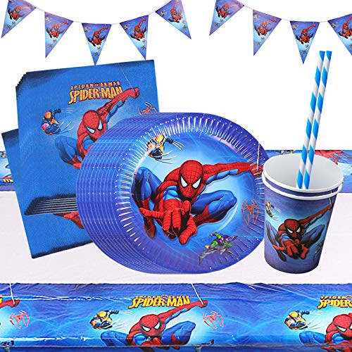 Yisscen vajilla para fiesta de cumpleaños, decoración de mesa de cumpleaños para niños, platos, tazas, servilletas, pancartas, juego de decoración para fiesta de cumpleaños (52 piezas)