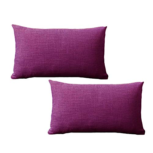 yokamira Funda Almohada de Lino, Juego de 2 Funda de Almohada Decorativa para Sala de Estar Sofás Dormitorio Camas Coche, 30X50cm, Púrpura