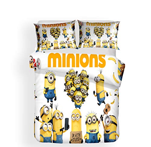 YOMOCO Minions Juego de ropa de cama – Funda nórdica y funda de almohada, microfibra, impresión digital 3D de tres piezas (03, 135 x 210 cm)