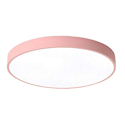 36W Rosa Plafón LED blanco frío 6500 K redondo ultra delgado moderno LED de ahorro de energía delgado para dormitorio, baño, sala de estar