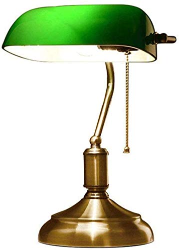 AbesterLámpara de cabecera luz de noche tradicional lámpara de banquero retro lámpara de lectura giratoria lámpara de mesa pantalla de vidrio verde