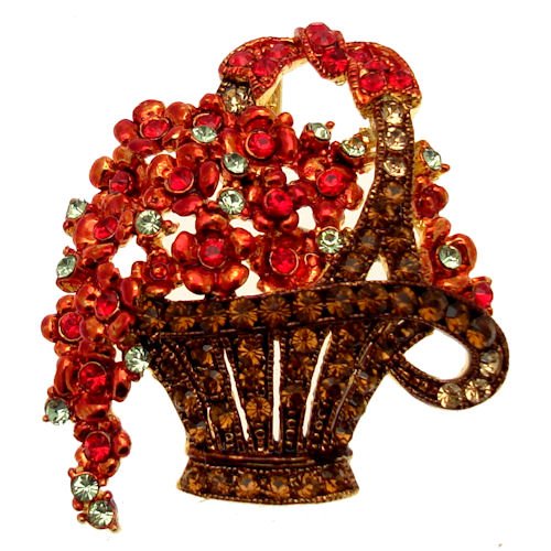 Acosta broches - rojo y cristales de Swarovski topacio - / diseño de flores de cesta de flores broche con forma de funda rígida de lámpara de techo - regalo