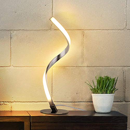 Albrillo Lámpara de Mesa LED Espiral Regulable - Control tactil Lámpara de Escritorio Moderna de Aluminio, Lámpara de Cabecera Curvada, Decorativa para Dormitorio, Sala de Estar, Blanco Cálido