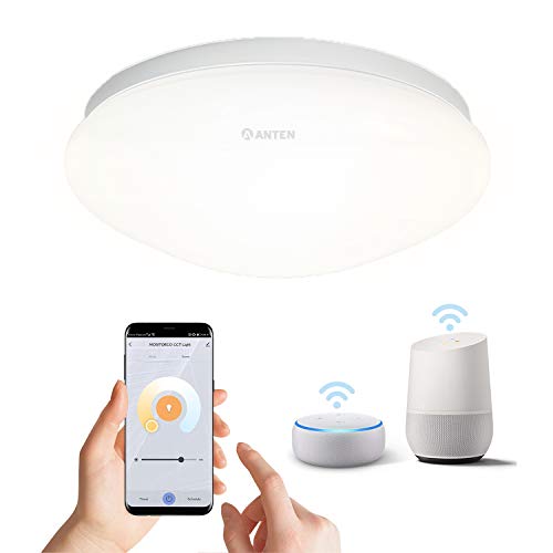 Anten Plafon de techo LED (WIFI regulable),Lámpara Led techo controlada por APP, compatible con Alexa, 3000k-6500k, adecuada para residencia, hotel, hospital (Clase de eficiencia energética A +)