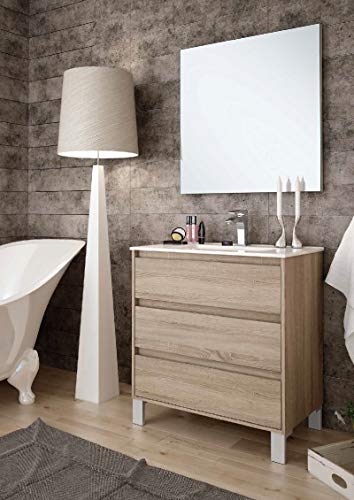 Aquore | Mueble de Baño con Lavabo y Espejo | Mueble Baño Modelo Balton 3 Cajones con Patas | Muebles de Baño | Diferentes Acabados Color | Varias Medidas (Cambrian, 100 cm)