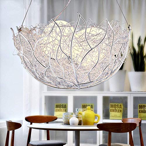 Araña de luces Nido de pájaro huevo plata lámpara de techo lámpara hueca aluminio rama dormitorio comedor salón comedor negocio cafetería E27 bombilla 40 * 40 * 25