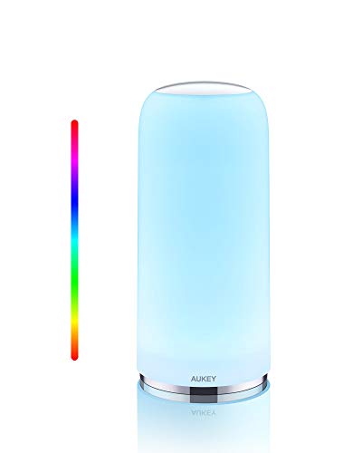 Aukey Lámpara de mesa RGB, sensible al tacto, con función de temporizador, luz blanca cálida regulable y cambio de color, luz nocturna con función de memoria, para salón y dormitorio …