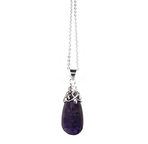 Auténtica piedra lámpara de techo colgante para Amethyst, 925 en forma de lágrima Broche de plata de ley Collar con colgante de ajustable 40,64 cm de modo que el usuario 45,72 cm