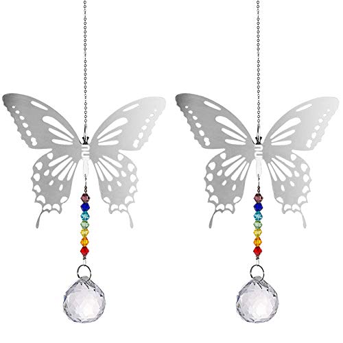 BESTZY Bola de Cristal Feng Shui 2 Piezas Lámpara de Araña de Cristal Colgante prismas Techo Mariposa Bola Colgante Ventana Colgante suncatcher Ornamento