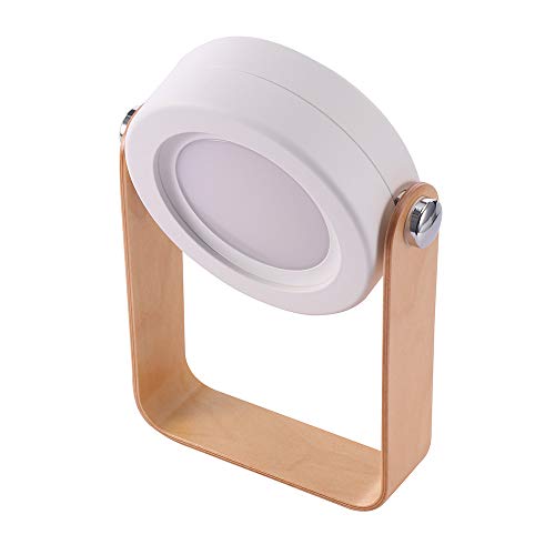 BIOBEY - Lámpara de mesa portátil, plegable, telescópica, luz nocturna LED, mango de madera, 3 niveles de brillo, carga USB (blanco cálido)