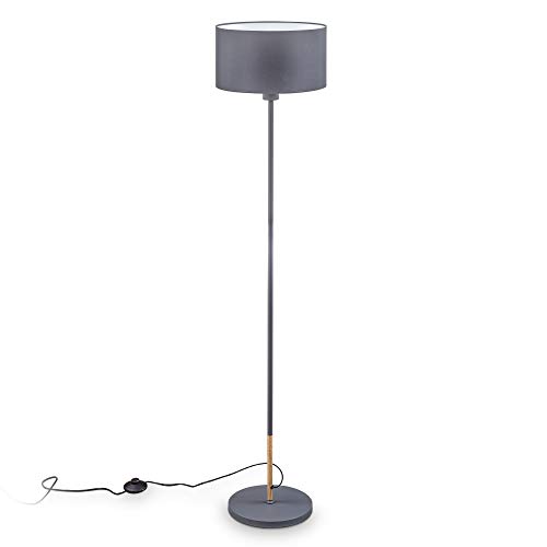 B.K.Licht I lámpara de pie de tela gris I E27 I 1 llama I pantalla de tela 30 cm I cable de 140 cm con interruptor de pie I sin bombilla