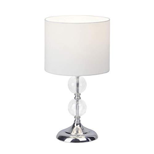 Brilliant 94861/05 ROM lámpara de mesa, metal/cristal/textil, E27, 60 W, cromo/blanco