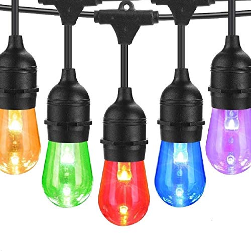 BRTLX S14 Guirnalda Exterior Luminosas, Impermeable IP65, 49Ft/15M Colores Cadena de Luz con 16 LED Bombillas Inastillables (1 Bomnillas de Reemplazo) Perefcto para Jardín Patio Fiesta Cafe