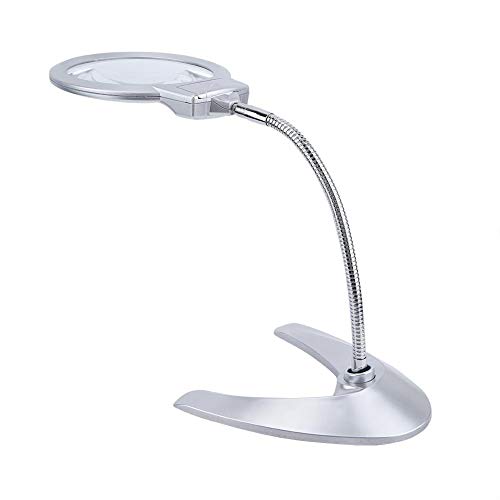 Cafopgrill Lámpara de Aumento LED, 2.5X 5X 130 mm Lupa de Mesa y Escritorio con Lupa de Tubo Flexible con 2 Luces LED para Lectura Aficiones Artesanías Banco de Trabajo Arte con Diamantes