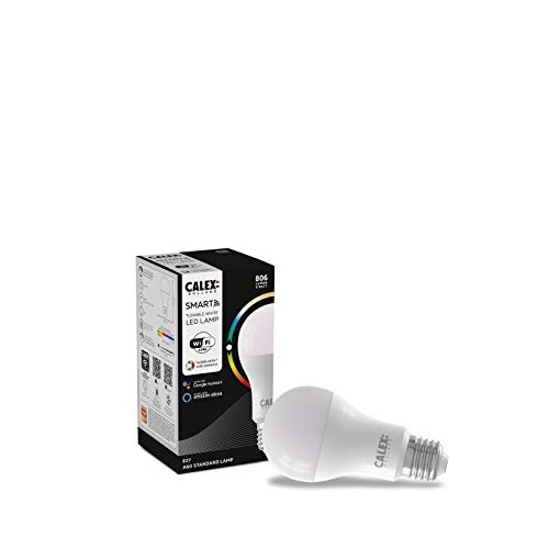 Calex Home WiFi LED lamp-A60 Standaardlamp-Color & White ambience/Multicolor-E27 Fitting Smart lamp, cristal, 8.5 W, RGB, One Size