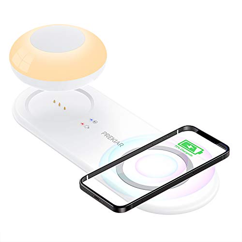 Cargador inalámbrico de luz nocturna táctil LED, PREKIAR Lámpara de noche recargable magnética regulable de 600 mAh para dormitorio de niños, 7.5W para iPhone 12, 10W para Galaxy S20/S10/Note 20