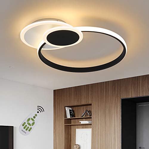 CBJKTX lámpara de techo LED lámpara de sala de estar moderna regulable 39W diseño de anillo negro blanco hecho de hierro aluminio y acrílico para comedor dormitorio sala de estar oficina pasillo