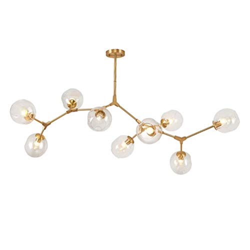 CCSUN Nordic Moderno Bola De Cristal Burbuja Lámpara De Araña,9-luces Sputnik Rama Lámpara De Colgante Ajustable Mundo Girar Antiguo Soplado A Mano Vidrio Pantalla De Lámpara E26-dorado 9-luces