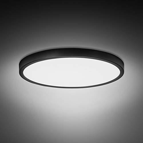 Combuh Plafón LED 28W 2520LM Blanco Frío 6500K Negro Delgado Lampara de Techo para Baño Dormitorios Salones Cocina Oficina Ø30cm