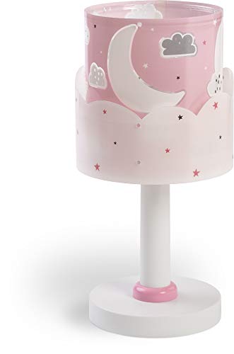 Dalber Moon Lámpara Infantil Mesilla Luna y Estrellas, 40 W, Rosa