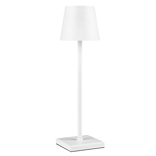 Deckey Lampara de Mesa LED, Lampara de Escritorio Regulable, Lampara de Oficina con Puerto USB, Aluminio,Protección IP54, Función de Memoria,para Interior y Exterior, Color Blanco