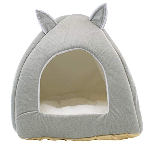 DIGFILEX Cama para Mascotas Estilo Oso Peluche Gris - Cama para Gatos Lavable Suave Vellón-Ideal Gatos Gatitos-Choza Cama para Gatos Suave y Cómoda - 40 x 40 x 35cm