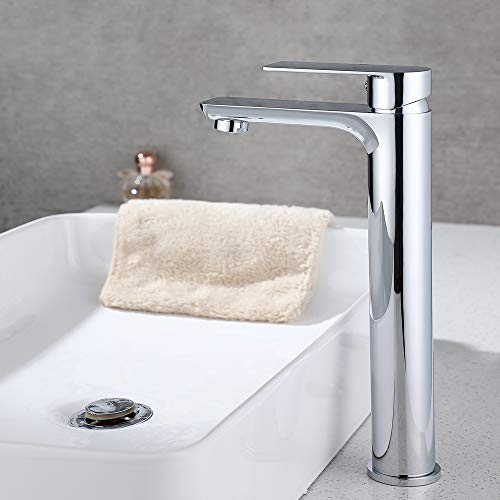 DUTRIX grifo de lavabo con Aireado de Pie Alto de latón de baño, grifo de control dual frío y caliente, Superficie cromada