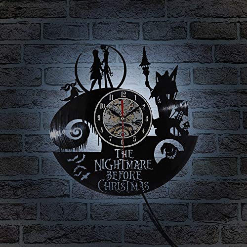 e14 7w luz nocturna vinilo LED reloj de pared tema pesadilla grabación de CD reloj antes de Navidad 3D Jack y Sally película reloj de pared reloj antiguo lámpara de mesa led