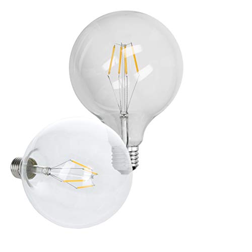 ECD Germany 4x Bombilla LED Filamento E27 Edison 4W 125 mm 403 Lumen 120 ° Ángulo de haz AC 220-240V aproximadamente 20W lámpara incandescente Blanco cálido Globo luz de lámpara LED de bajo consumo