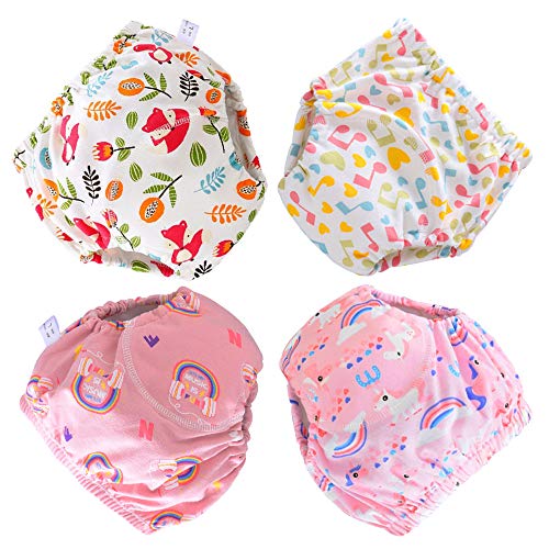 Ecloud Shop Calzoncillos de pañal de tela lavables reutilizables de 4 piezas para niñas, talla M (6-12 kg)