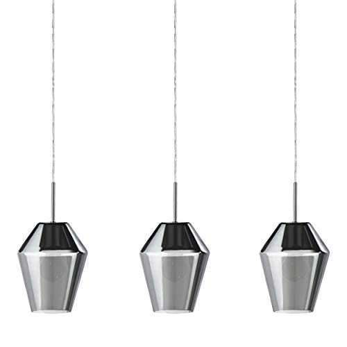EGLO Lámpara colgante Murmillo, 3 focos, lámpara colgante de acero en cromo y cristal en negro transparente, lámpara de mesa de comedor, lámpara de salón colgante con casquillo E27