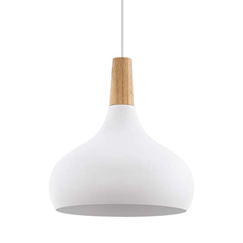 EGLO Sabinar - Lámpara de techo colgante de acero y madera, color blanco, marrón, casquillo E27, diámetro de 28 cm