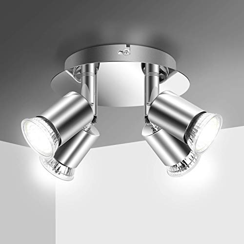 Elfeland Lámpara de Techo Foco, Plafón con 4 Focos GU10 Base de Lámpara Ángulo Ajustable y Giratorio para Interior 110V-230V Foco de Techo LED Orientable para Dormitorio Cocina Baño(Sin bombilla)