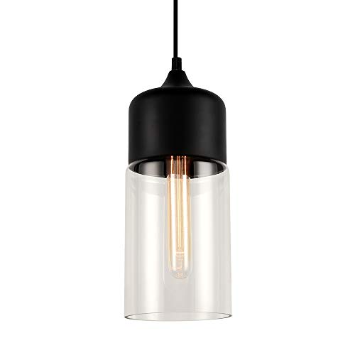 Europa Moderno loft lámpara colgante de vidrio transparente negro Accesorios E27 Luces LED Cocina Restaurante Bar Sala de estar Dormitorio (P70BC-C)