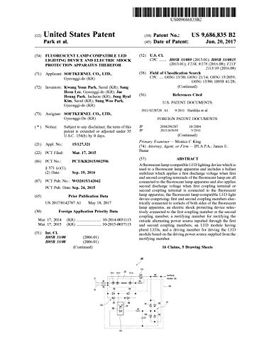 Fluorescent lamp-compatible LED lighting device and electric shock protection apparatus therefor: United States Patent 9686835 (English Edition)