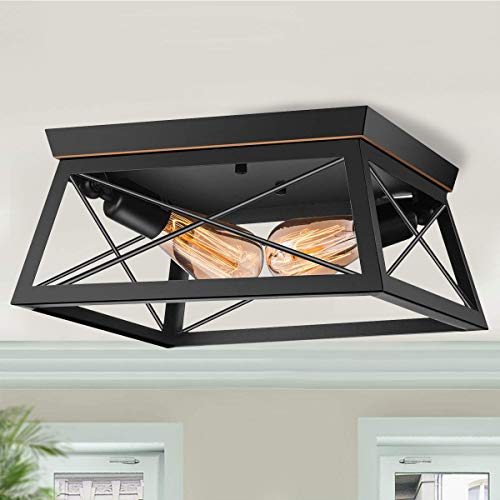 Ganeed Lámpara de techo de granja, accesorio de techo industrial retro semi empotrado, lámpara de techo rectangular de 2 luces para cocina, isla, comedor, vestíbulo, pasillo