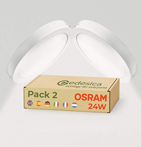 Gedésica ® PACK X2 Lamparas de techo, Plafon Led techo, 24W 2880LM diámetro 285mm redondo, downlight led techo, Dormitorio, Salon, Pasillos,Clase eficiencia energetica A++(4000K-Luz Blanca Neutra 24W)