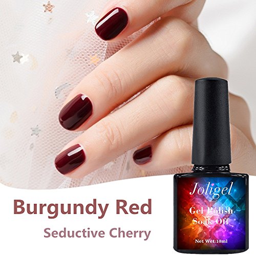 Gel Esmaltes de Uñas Semipermanente 10ml Rojo Carmesí de Cereza Rojo Oscuro Clásico de Invierno, Joligel Pintauñas en Gel para Manicura Pedicura UV LED Sano sin Olor, Soak Off, Color Cereza