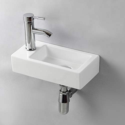 Gimify Lavabo Pequeño Pared Mini Lavamanos Baño Cerámico Blanco 37x18,5x9cm, Izquierda