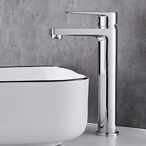 Gricol Grifo Lavabo de Baño Grifería para Bañera con Mango de Latón Cuadrado Mezclador de Lavabo Frío y Caliente con Palanca Simple Cromo Alto