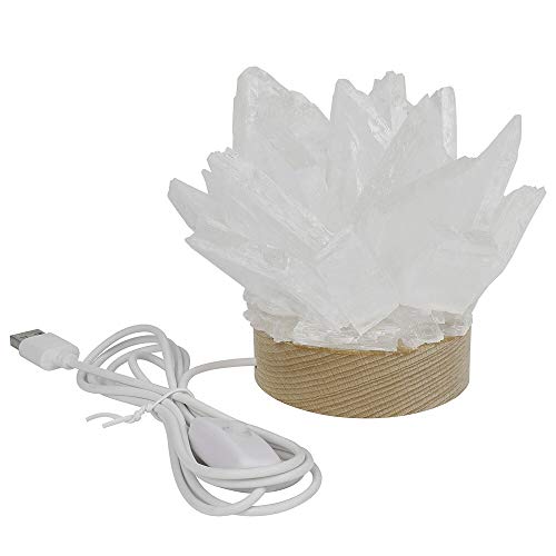 Guiping 1 lámpara USB de cristal de cuarzo natural de selenita lámpara de mesa de decoración del hogar (color: blanco cremoso)