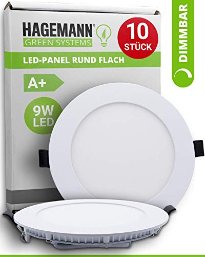 HAGEMANN® 10 x LED Panel redondo regulable 9 W 890 lm – Ø 135 mm agujero – Plano 230 V LED Spots lámpara de techo