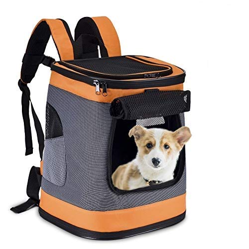 HAPPY HACHI Mochila Plegable para Perros Gatos Transporte para Perro Bolso Transportín Viaje con Correa Relleno Ajustable Camiseta Transpirable Naranja