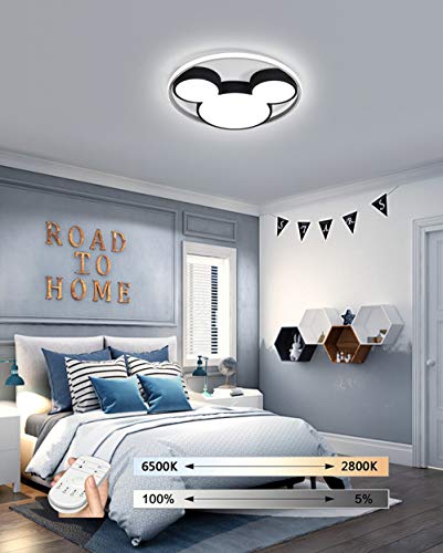 HIL Luz De Techo De Dibujos Animados, Luz De Techo Led Para Bebés, Luz De Techo De Pantalla De Aluminio De Mickey Mouse, Lámpara De Atenuación Remota Para Habitación De Niños Y Niñas,B/50 * 50cm/49w