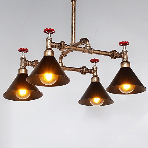 Hines Steampunk Ceiling Light, Industrial Retro Rustic Chandeliers 4 Lámpara de metal Vintage Water Pipe Lámpara colgante con acabado en bronce para comedor Cocina