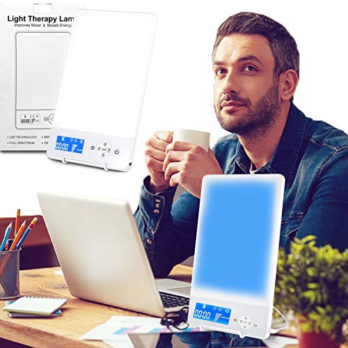 HyAdierTech Lámpara de Luz Diurna 10000 lux,Luz Solar Simulada,Brillo Ajustable,Compacto,Caja De Luz Portátil Lámpara De Energía Solar,Espectro Completo Libre De UV,Cri 92,Color Azul/Blanco